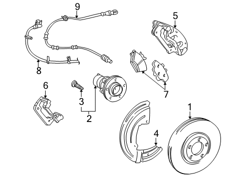 2002 Ford Thunderbird Front Brakes Caliper Support Diagram for XW4Z-2C396-BA