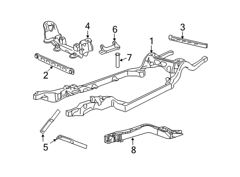 2006 Mercury Grand Marquis Frame & Components Frame Rail Diagram for 3W1Z-5D059-AA