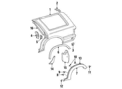 1992 Toyota 4Runner Quarter Panel & Components Retainer, Door Lock Striker Plate Diagram for 61315-22020