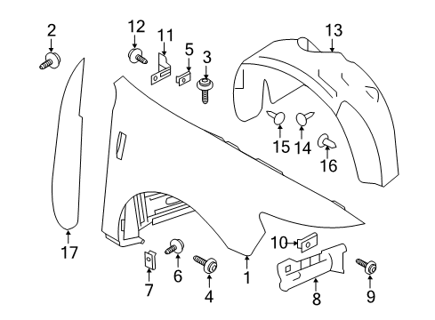 2010 Lincoln MKS Fender & Components Fender Liner Diagram for 8A5Z-16102-A