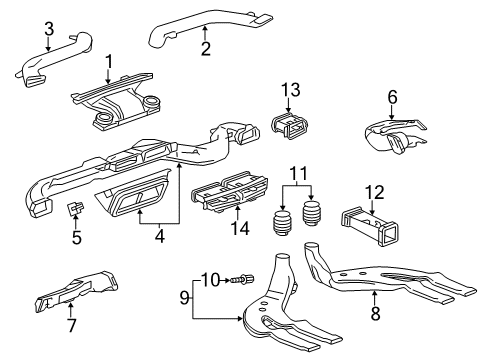 2015 Cadillac XTS Automatic Temperature Controls Defroster Duct Diagram for 20920137