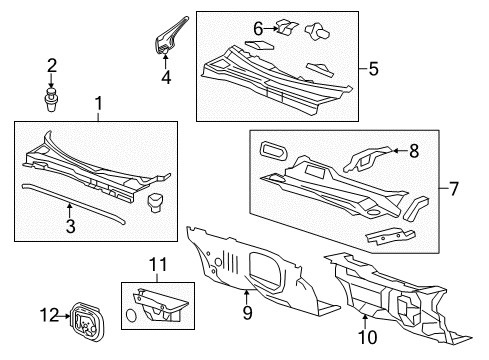 2012 Chevrolet Traverse Cowl Cowl Grille Diagram for 22855965