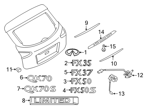 2017 Infiniti QX70 Exterior Trim - Lift Gate Grommet Diagram for 80874-1BA0A