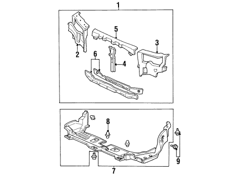 1995 Honda Accord Radiator Support, Splash Shields Panel Set, Right Front Bulkhead Diagram for 04601-SV4-V80ZZ