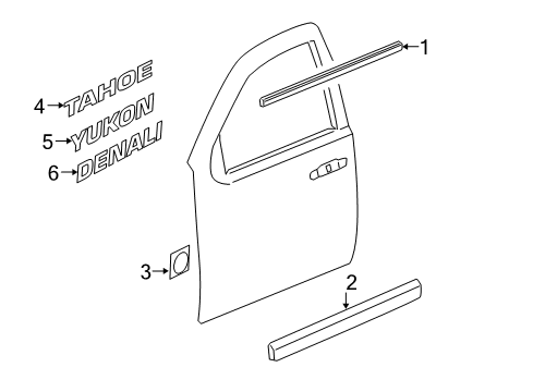 2013 GMC Yukon Exterior Trim - Front Door Body Side Molding Diagram for 15950343