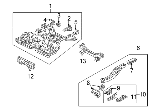 1996 Honda Civic Rear Body - Floor & Rails Crossmember, Middle Floor Diagram for 65700-S01-A01ZZ