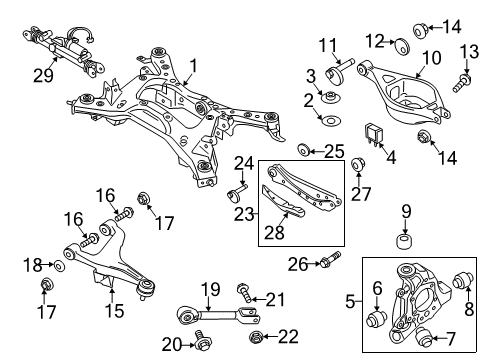 2012 Infiniti FX50 Rear Suspension Components, Lower Control Arm, Upper Control Arm, Ride Control, Stabilizer Bar Stop-Mem Mt Upper Diagram for 55464-3WY0A