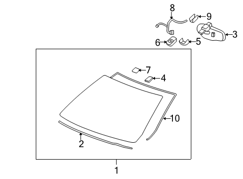 2007 Buick Lucerne Windshield Glass, Reveal Moldings Mirror Inside Diagram for 15787972