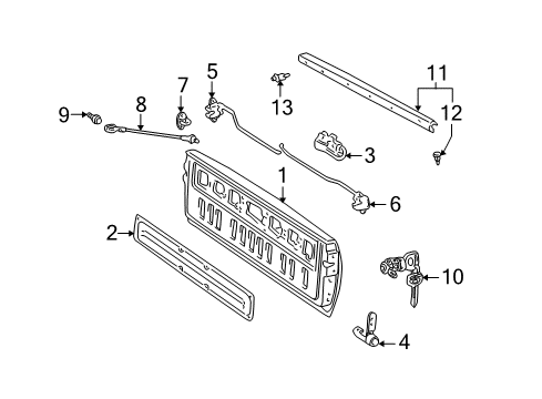 2001 Toyota Tundra Tail Gate Handle Diagram for 69090-0C030-D0