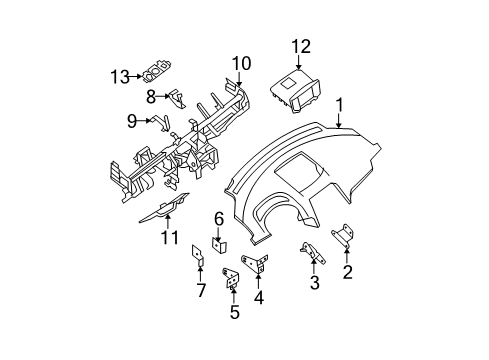 2007 Nissan Quest Cluster & Switches, Instrument Panel Bracket-Radio Mounting, LH Diagram for 28039-ZM70A