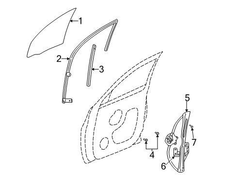 2001 Chrysler PT Cruiser Rear Door Window Regulator Motor Front Drivers Side Diagram for 5017811AC