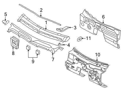 2007 Ford Mustang Cowl Bracket Retainer Diagram for 9R3Z-63517C58-A