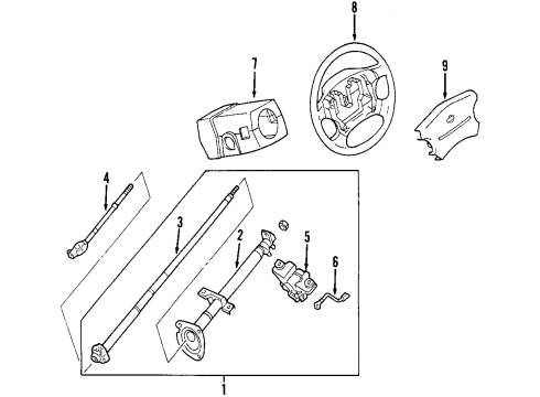 1999 Nissan Frontier Steering Column & Wheel, Steering Gear & Linkage, Housing & Components, Shaft & Internal Components, Shroud, Switches & Levers Column Assy-Steering Diagram for 48805-3S601