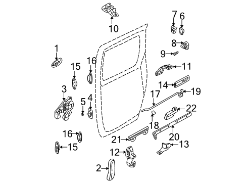 2002 Kia Sedona Sliding Door Door Inside Handle Assembly, Left Diagram for 0K53A7333044