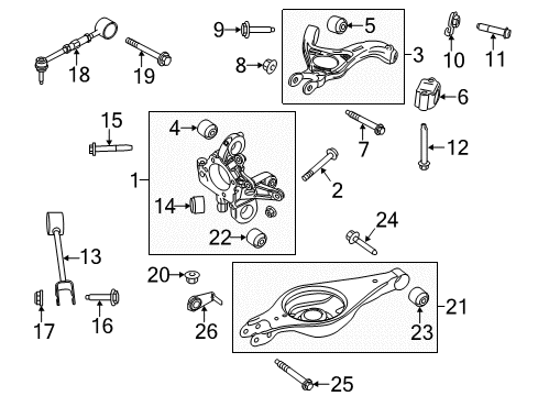 2015 Ford Flex Rear Suspension Components, Lower Control Arm, Upper Control Arm, Stabilizer Bar Trailing Link Diagram for AA8Z-5500-A