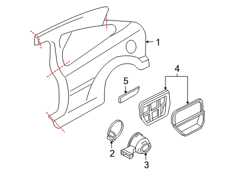 2007 Ford Focus Quarter Panel & Components, Exterior Trim Body Side Molding Diagram for 5S4Z-6129076-DAA