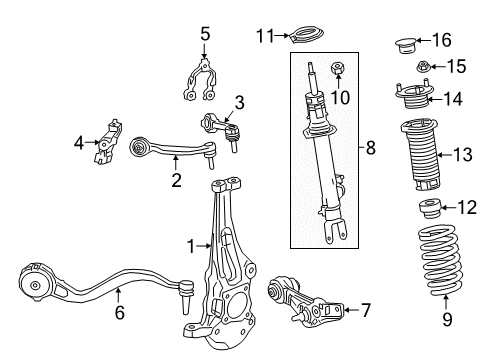 2020 Lexus LS500h Front Suspension, Lower Control Arm, Upper Control Arm, Ride Control, Stabilizer Bar, Suspension Components KNUCKLE Sub-Assembly, Steering Diagram for 43202-19005