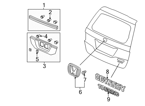 2007 Honda Odyssey Exterior Trim - Lift Gate Garnish, RR. License *B518P* (MIDNIGHT BLUE PEARL) Diagram for 74891-SHJ-A91ZA
