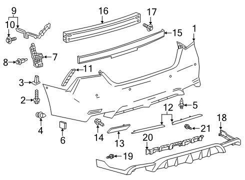 2020 Toyota Camry Rear Bumper Bumper Cover Pad Diagram for 52462-06220