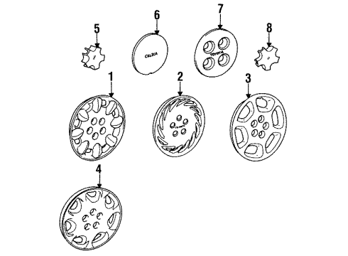 1992 Toyota Celica Wheel Caps & Covers Wheel Cap Diagram for 42602-20250