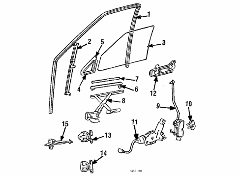 1986 Dodge Colt Front Door Glass & Hardware Cylinder Door Lock Left Diagram for MB364718