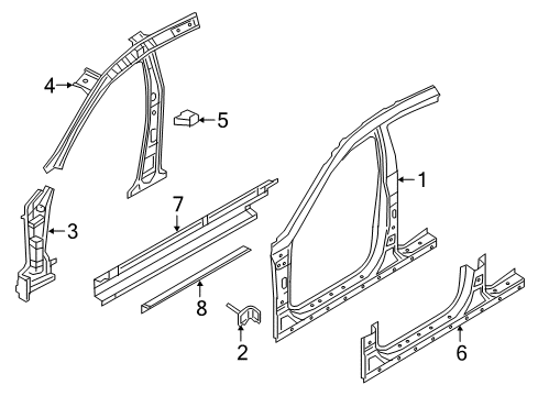 2018 Genesis G80 Aperture Panel, Center Pillar & Rocker, Hinge Pillar Panel Assembly-Side Sill Inner, RH Diagram for 65181-B1000