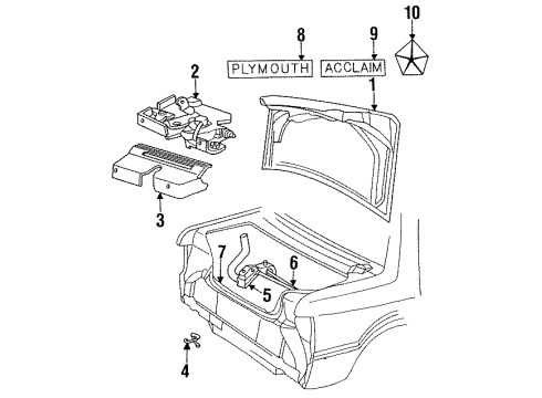1991 Plymouth Acclaim Trunk Lid & Components, Exterior Trim Cable-D/LID R/CONT Latch Handle Diagram for 5257812