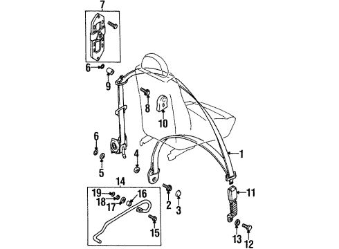 2002 Daewoo Lanos Seat Belt Belt & Retractor Cap Diagram for 96236550