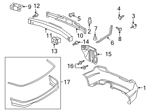 2006 Honda Civic Rear Bumper Absorber, RR. Bumper Diagram for 71570-SNA-A00