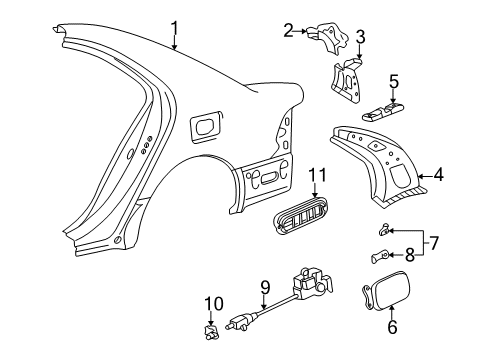 2003 Lexus LS430 Fuel Door Lock Sub-Assy, Fuel Filler Opening Lid Diagram for 77030-50010