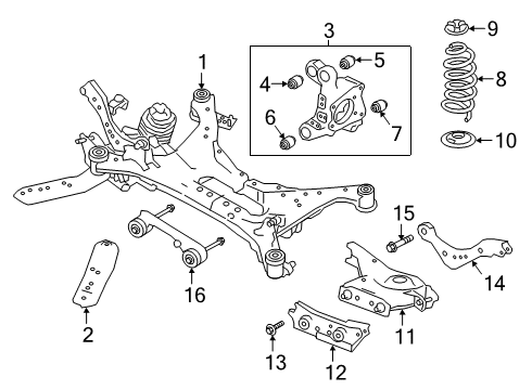 2019 Nissan Altima Rear Suspension Components, Lower Control Arm, Upper Control Arm, Stabilizer Bar Rear Spring Rubber Seat Diagram for 55036-6CA0A