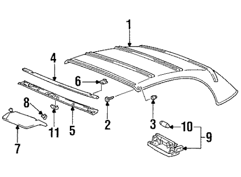 1997 Toyota Celica Interior Trim - Convertible Top Headliner Bushing Diagram for 02520-86101