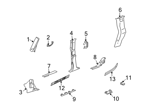 2003 Hummer H2 Interior Trim - Pillars, Rocker & Floor Molding, Windshield Side Garnish Diagram for 19121398