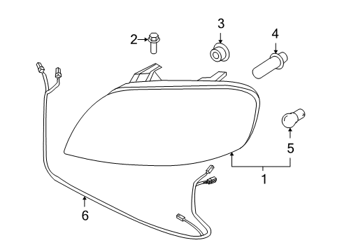 2009 Pontiac G3 Bulbs Capsule/Headlamp/Fog Lamp Headlamp Diagram for 96859971