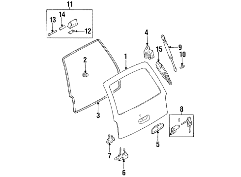 1996 Kia Sportage Lift Gate Back Door Key Sub Set Diagram for 0K01H76930