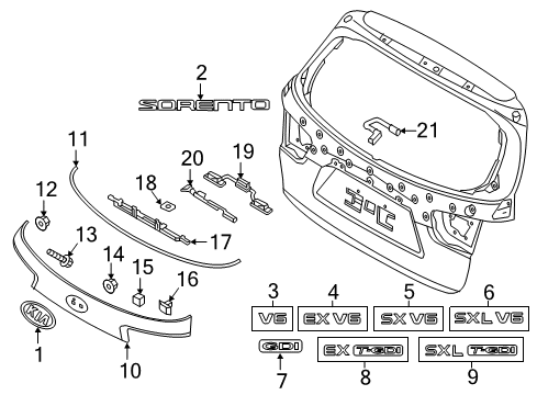 2016 Kia Sorento Exterior Trim - Lift Gate Kia Sub-Logo Assembly Diagram for 863534D700