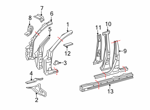 2008 Lexus IS250 Center Pillar & Rocker, Hinge Pillar Pillar, Front Body, Upper Inner RH Diagram for 61161-53030