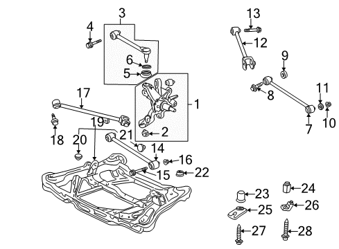 2007 Honda Accord Rear Suspension Components, Lower Control Arm, Upper Control Arm, Stabilizer Bar Arm, Rear Control Diagram for 52360-SEA-000