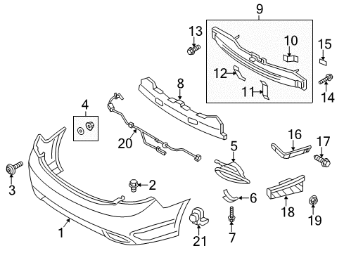 2013 Hyundai Azera Rear Bumper Bracket-Rear Beam Upper Mounting Diagram for 86633-3V100