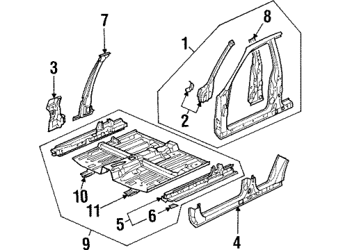 1994 Honda Accord Hinge Pillar, Rocker Panel, Floor & Rails Sill, R. FR. Inside Diagram for 65140-SV5-A00ZZ