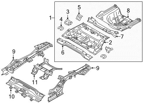2019 Hyundai Sonata Rear Body - Floor & Rails Member Assembly-Rear Floor Side, RH Diagram for 65720-C2600