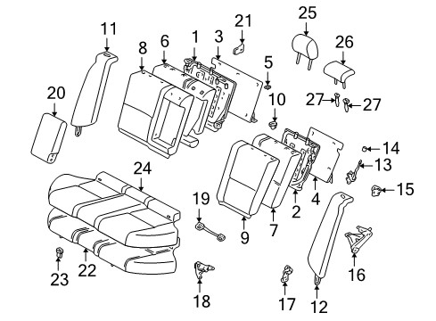 2003 Lexus IS300 Rear Seat Components Hook, Rear Seat Cushion Lock Diagram for 72693-20060