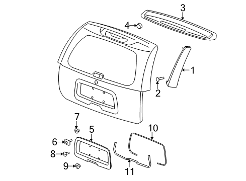 2002 GMC Envoy XL Exterior Trim - Lift Gate Upper Molding Diagram for 19120563