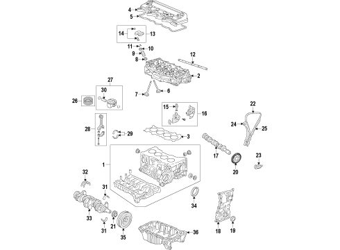 2013 Acura ILX Engine Parts, Mounts, Cylinder Head & Valves, Camshaft & Timing, Variable Valve Timing, Oil Pan, Oil Pump, Balance Shafts, Crankshaft & Bearings, Pistons, Rings & Bearings Mounting, Engine Side Diagram for 50820-TX8-A92