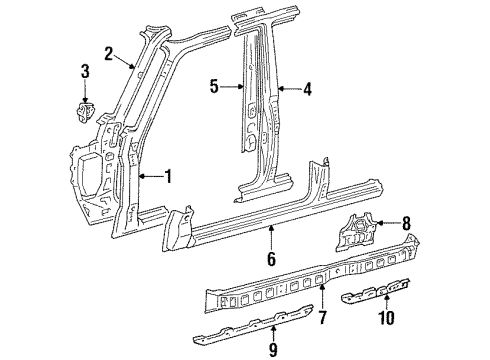 1996 Lexus LX450 Center Pillar & Rocker, Hinge Pillar Reinforcement, Rocker Panel, NO.2 RH Diagram for 61413-60020