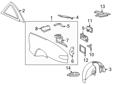 2004 Chevrolet Cavalier Quarter Panel & Components Liner-Rear Wheelhouse Panel *Marked Print Diagram for 22689309