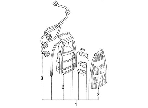 1996 Mercury Tracer Tail Lamps Lens & Housing Diagram for F1KY13451BA