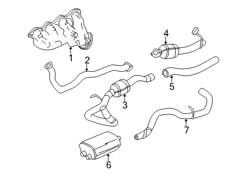 2000 GMC Sierra 2500 Exhaust Components, Exhaust Manifold Exhaust Tail Pipe Assembly Diagram for 15149600