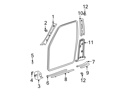 2004 Toyota RAV4 Interior Trim - Pillars, Rocker & Floor Windshield Pillar Trim Diagram for 62210-42020-B0