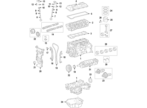 2011 Toyota Sienna Engine Parts, Mounts, Cylinder Head & Valves, Camshaft & Timing, Variable Valve Timing, Oil Cooler, Oil Pan, Oil Pump, Balance Shafts, Crankshaft & Bearings, Pistons, Rings & Bearings Spring, Compression Diagram for 90501-34016